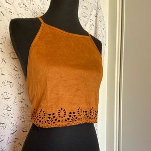 Faux Suede Self Tie Halter Top w/ Pattern